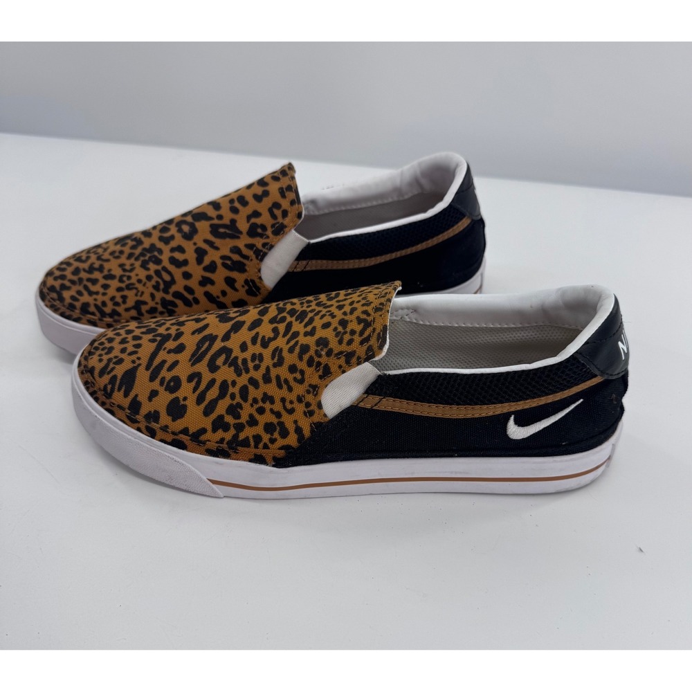 Nike Court Legacy Slip On Womens Shoes Leopard Print & Black Sneakers Size 9